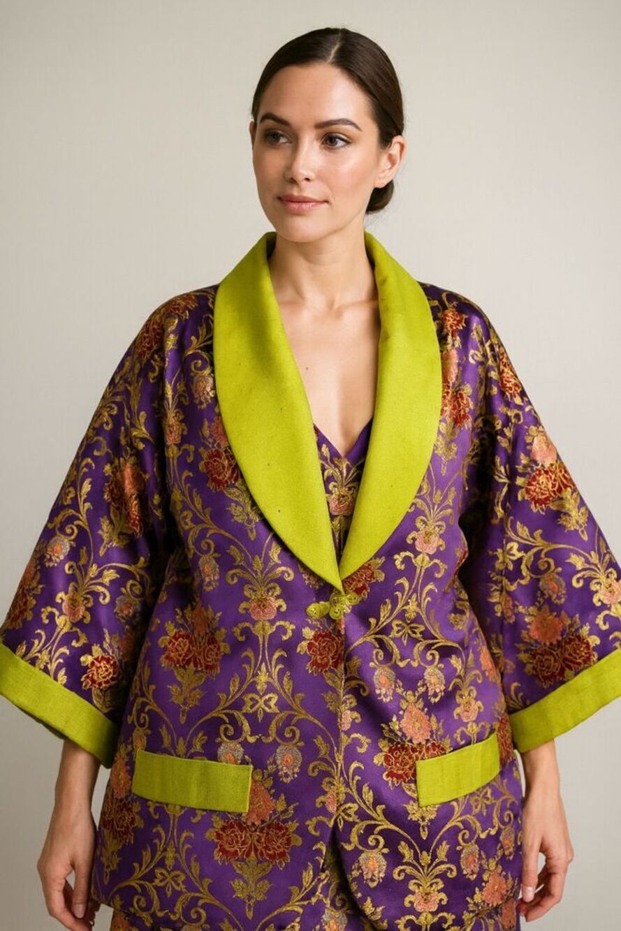 Stephen MacMillan Moser Made in Heaven Brocade Kimono Jacket Collar XL Glamour